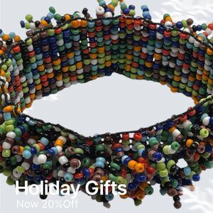 Multicolor Stretch Bead Bracelet Wide 2.5”